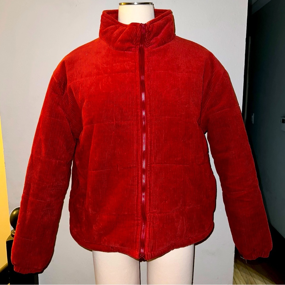 Sadie & Sage Terracotta Red Corduroy Puffer Coat, Size Large